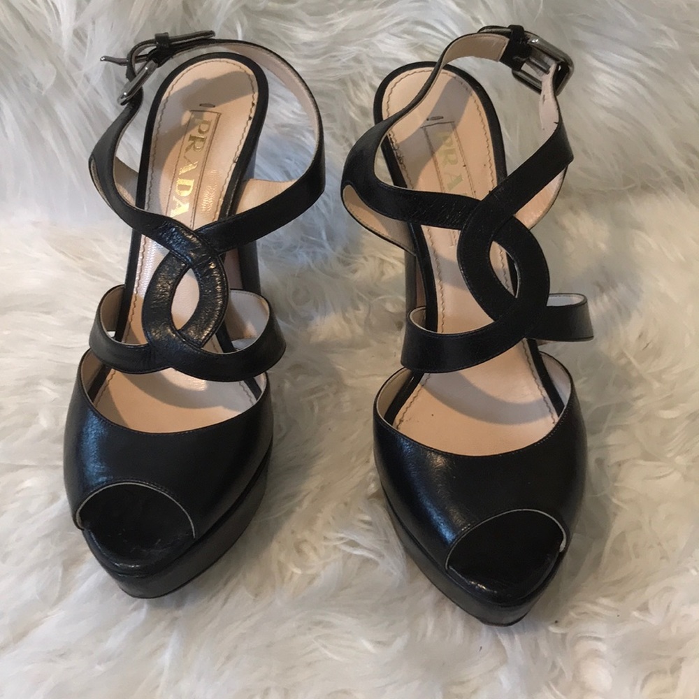 Prada black open toe strappy heels size 36